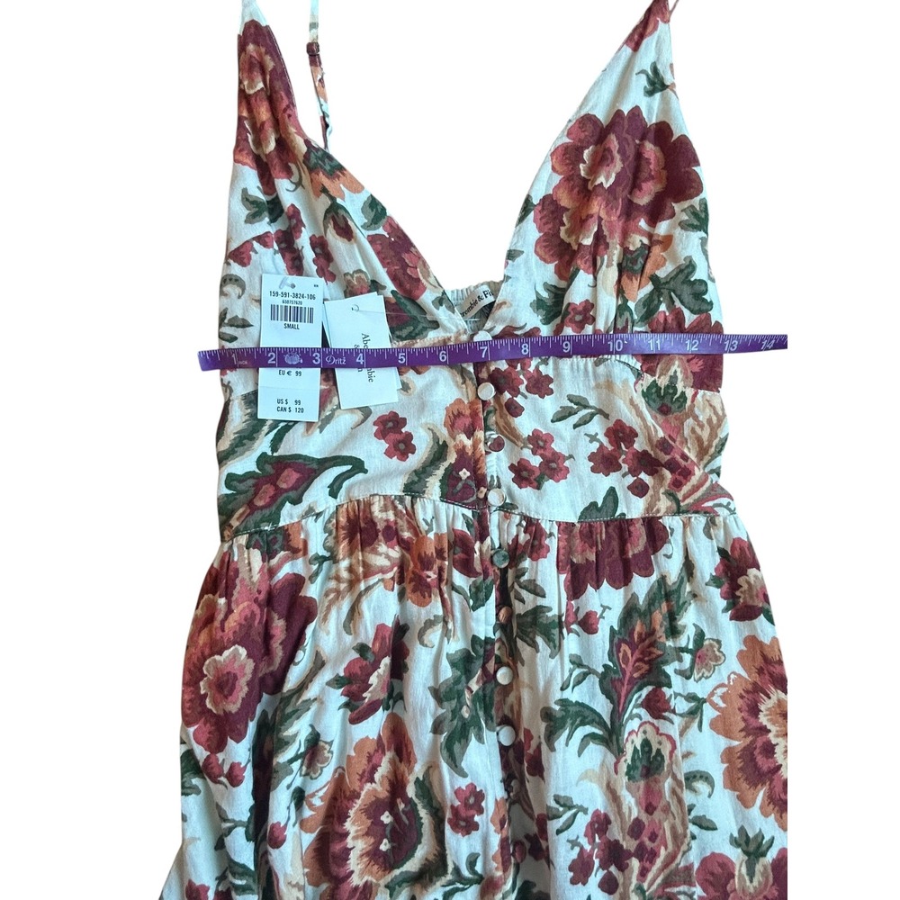 Abercrombie & Fitch Floral Linen Blend Maxi Dress Small Cream Red Button Front - Picture 8 of 10